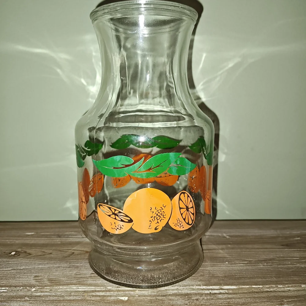 Glass Carafe with Orange and Green Design